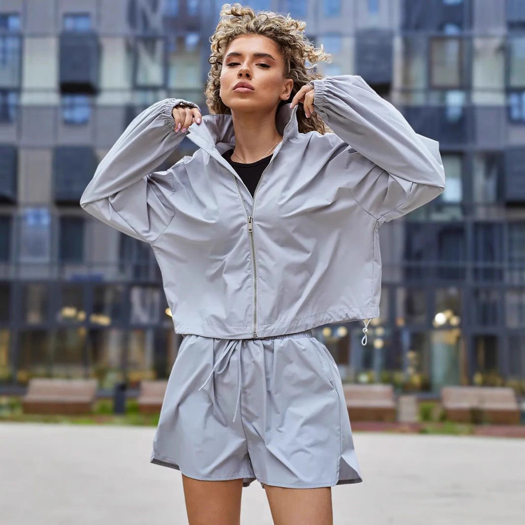 Damen Sportset Blousonjacke Lässige Shorts - Eveloria