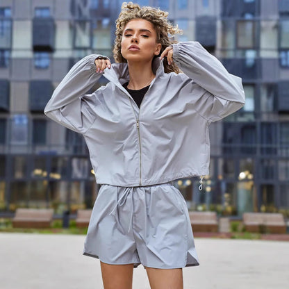 Damen Sportset Blousonjacke Lässige Shorts - Eveloria