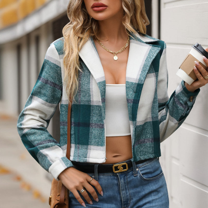Damen Freizeitjacke Kariert Mit Taschen Modischer Schnitt Eveloria