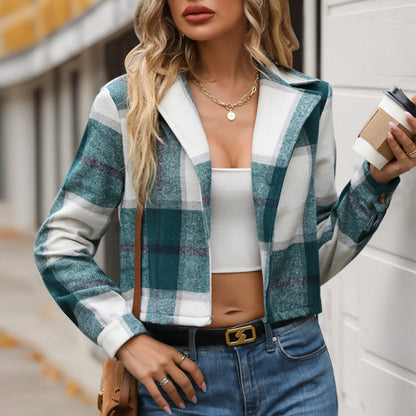 Damen Freizeitjacke Kariert Mit Taschen Modischer Schnitt Eveloria
