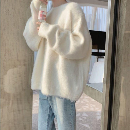 Damen Strickpullover Oversized Rippdetails Beige