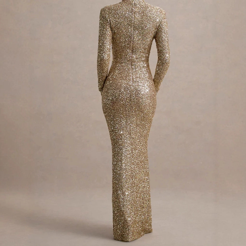 Damen Abendkleid Glitzernd Hochkragen Figurbetont Eveloria