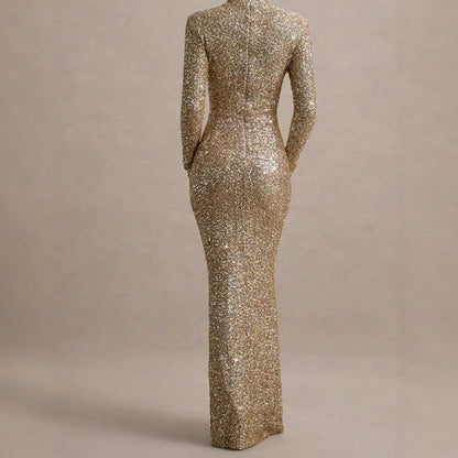Damen Abendkleid Glitzernd Hochkragen Figurbetont Eveloria