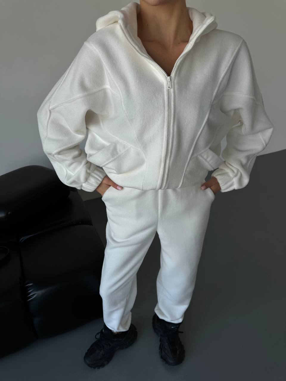 Damen Fleece Jogginganzug Stehkragen Taschen Eveloria