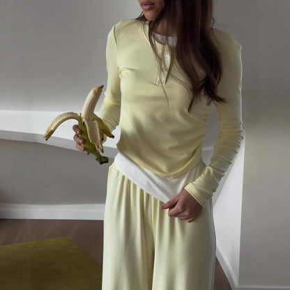 Damen Zwei-teiliges Outfit mit Kragen und weiten Hosen - Eveloria