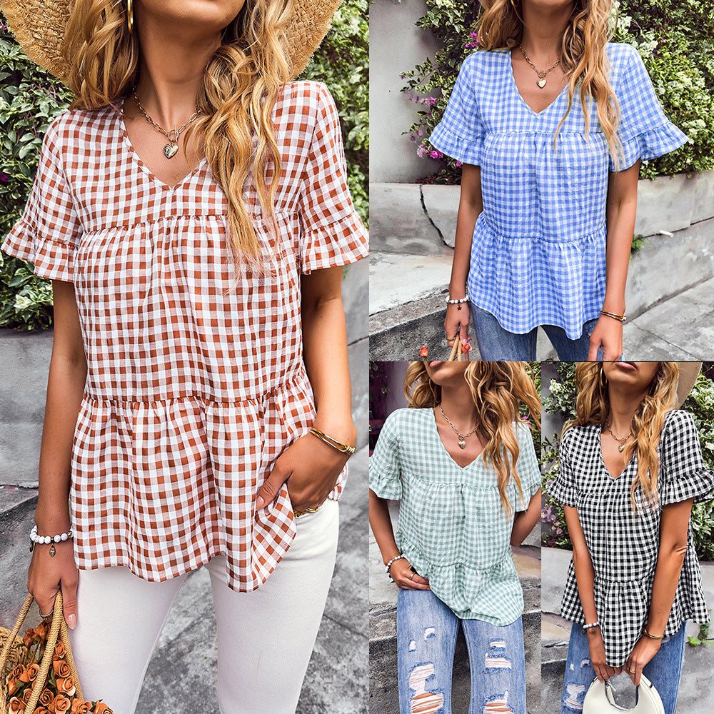 Damen Bluse V-Ausschnitt Rüschenärmel Eveloria - Eveloria