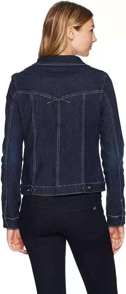 Damen Denimjacke Klassisch Dekorative Nähte Blau Eveloria
