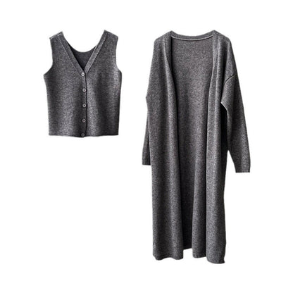 Damen Strickensemble V-Ausschnitt Knopfdetail Eveloria