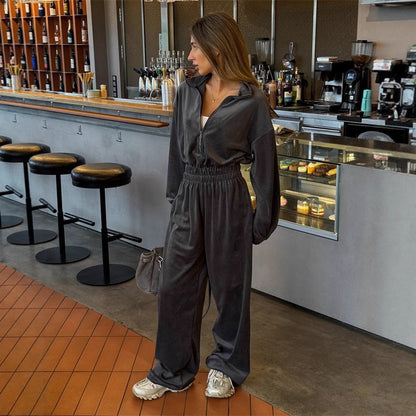 Damen Velours-Jumpsuit Elegant Sportlich