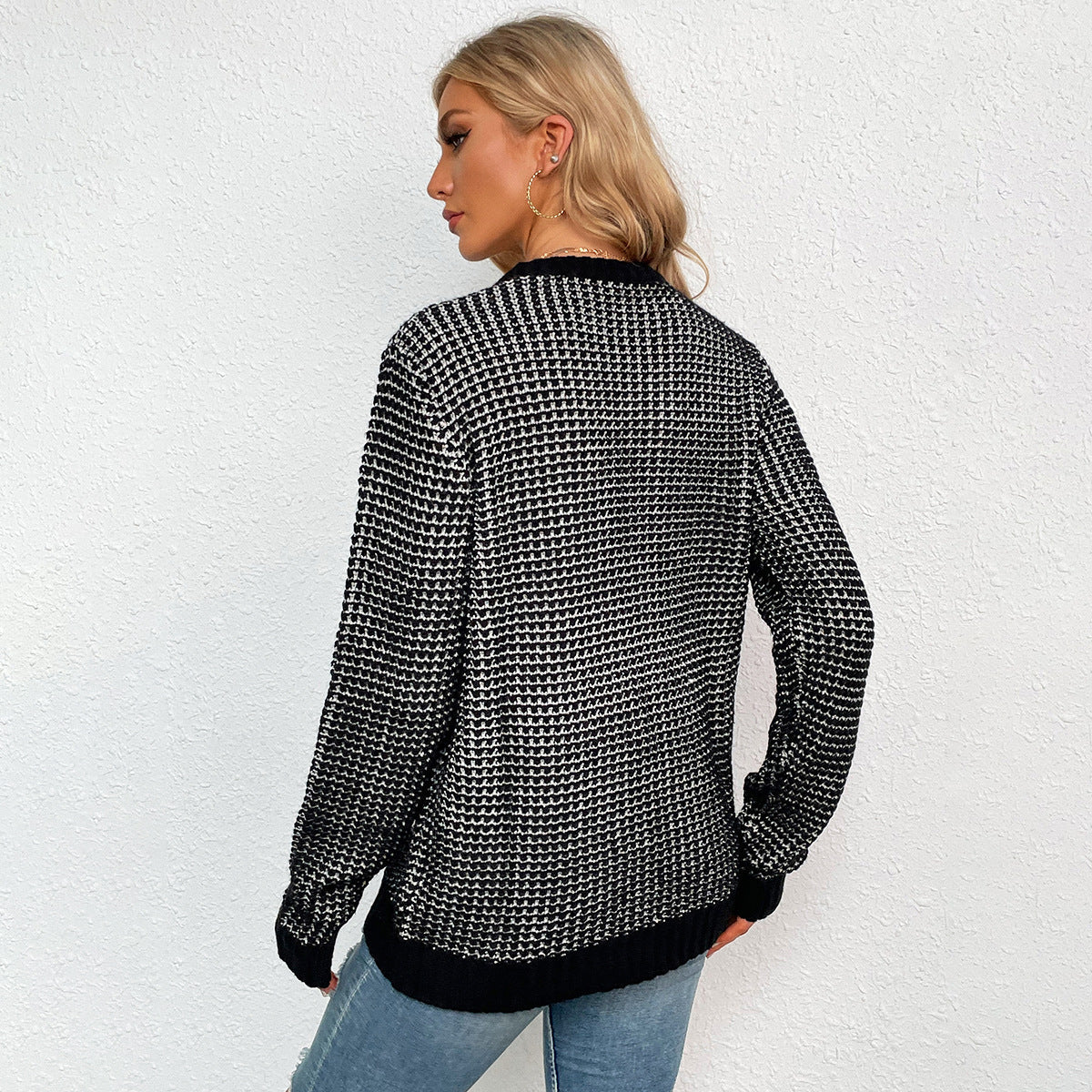 Damen Strickpullover Rautenmuster Fledermausärmel