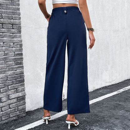 Damenweite Hose Hohe Taille Knopfdetails Eveloria