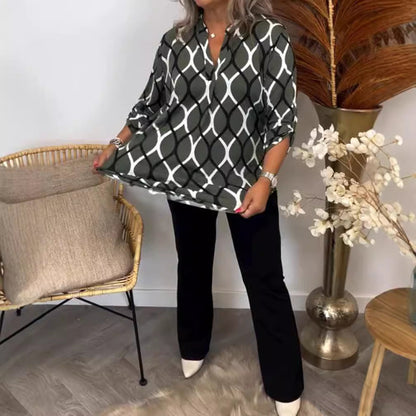 Damen Bluse Graphisches Muster Mit Taschen Eveloria