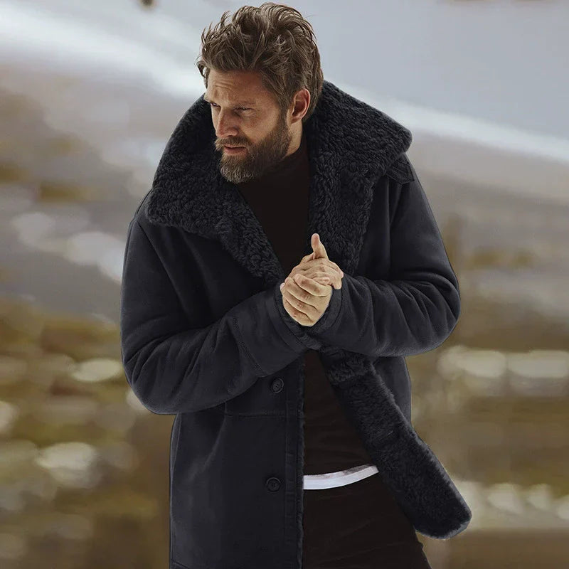 Herren Mantel Shearling-Kragen Fleece gefüttert Mid-Length