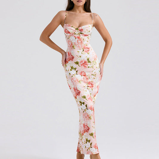 Damen Maxikleid Floral Design Spaghettiträger Eveloria - Eveloria