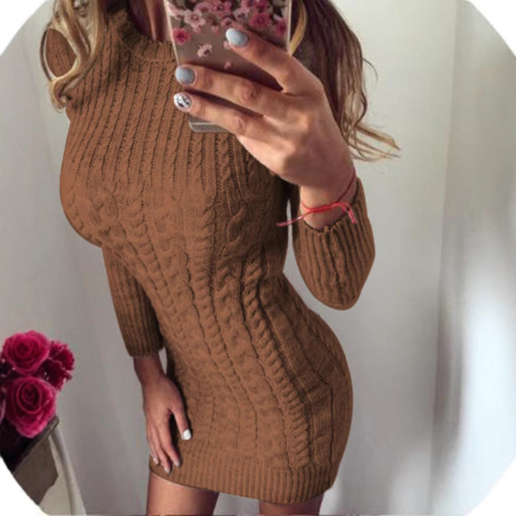 Damen Strickkleid Zopfmuster Figurbetont Eveloria