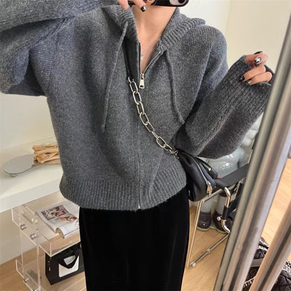 Damen Cropped Hoodie Kapuze Reißverschluss Eveloria