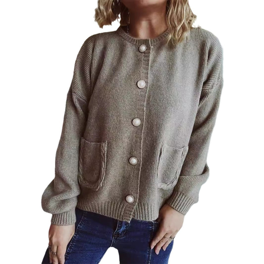 Damen Strickjacke mit Perlenknöpfen und Taschen Eveloria
