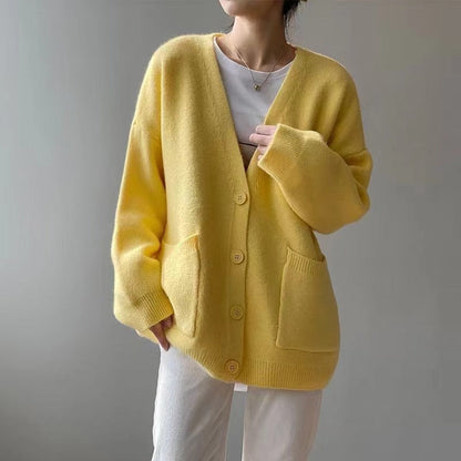 Damen Strickcardigan Übergroß mit Taschen Grau