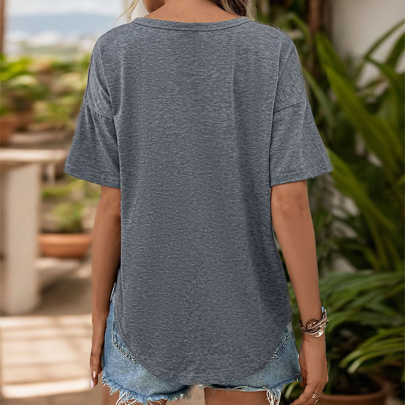 Damen T-Shirt mit Knopfleiste und Knoten-Detail Eveloria
