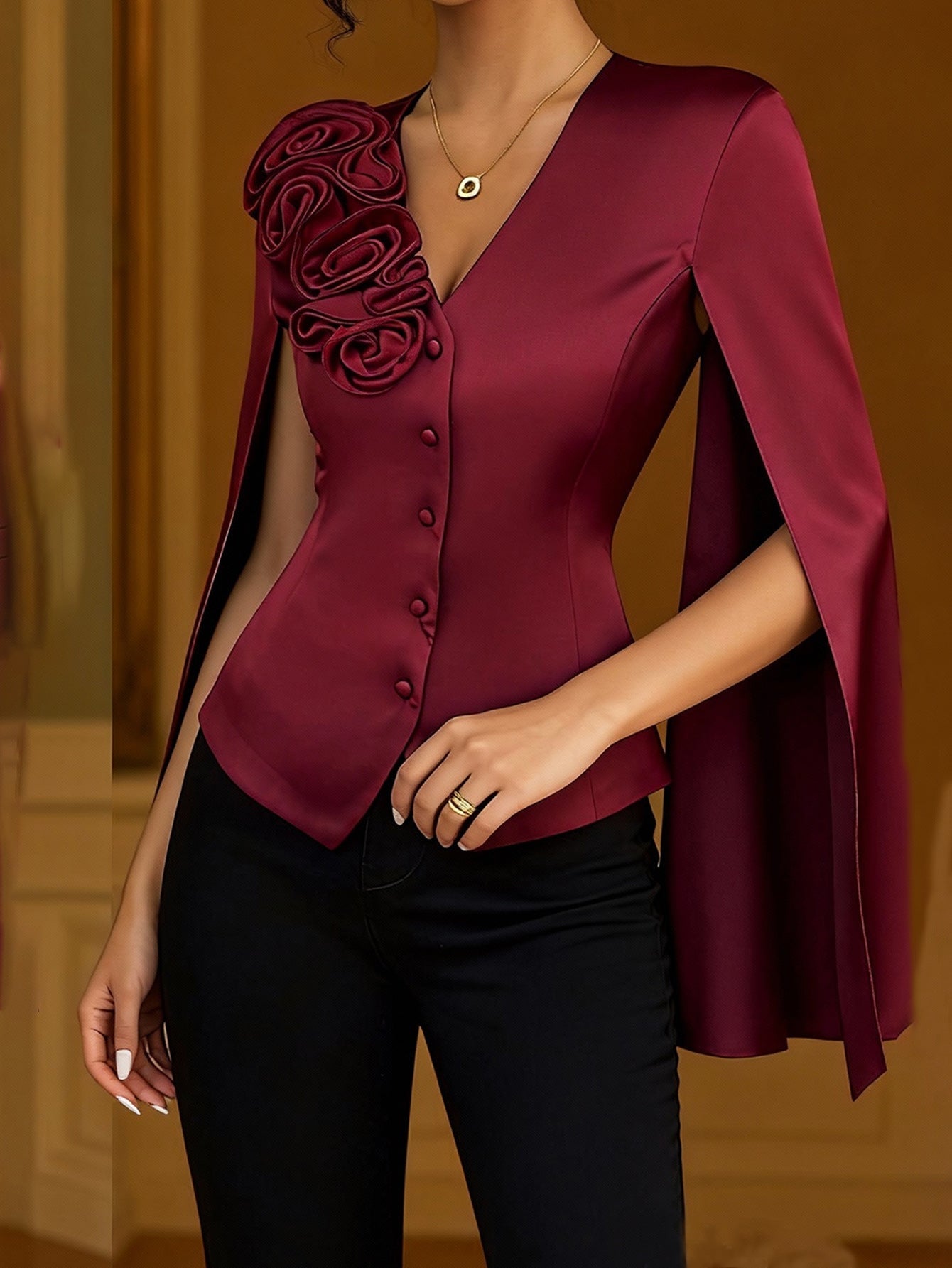 Damen Bluse Glanzstoff Eveloria