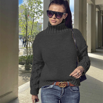 Damen Grobstrickpullover Hochkragen Strukturmaschen Optik Eveloria