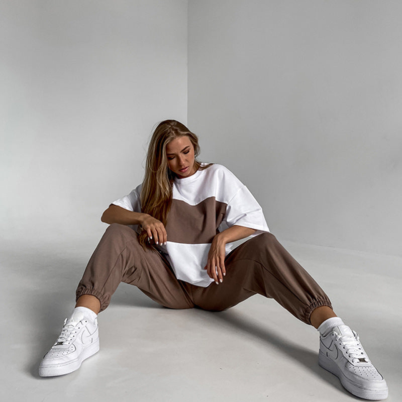 Damen Sportanzug Oversized Shirt Jogginghose Bequem Eveloria