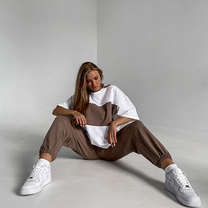 Damen Sportanzug Oversized Shirt Jogginghose Bequem Eveloria
