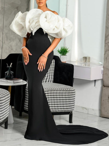 Damen Abendkleid Voluminöses Oberteil Figurbetonter Rock Eveloria