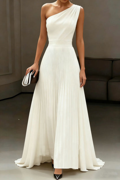 Damen Elegantes Schulterkleid Plissee Fließender Saum