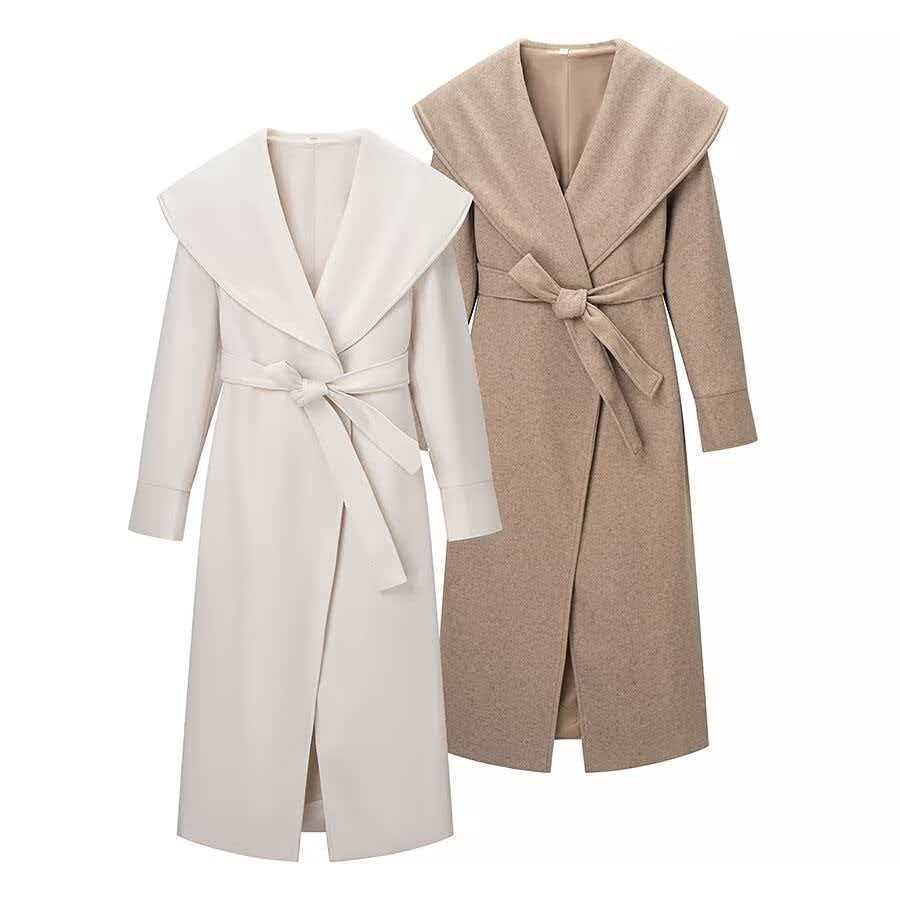 Damen Mantel Eleganter Revers Taillengürtel Eveloria - Eveloria