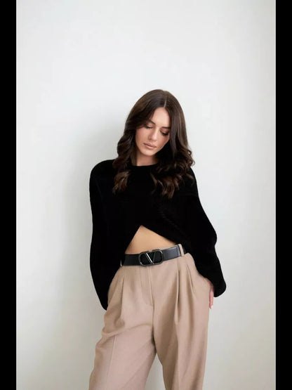 Damen Wickelpullover Lässig Weit Strukturiert Grau Eveloria