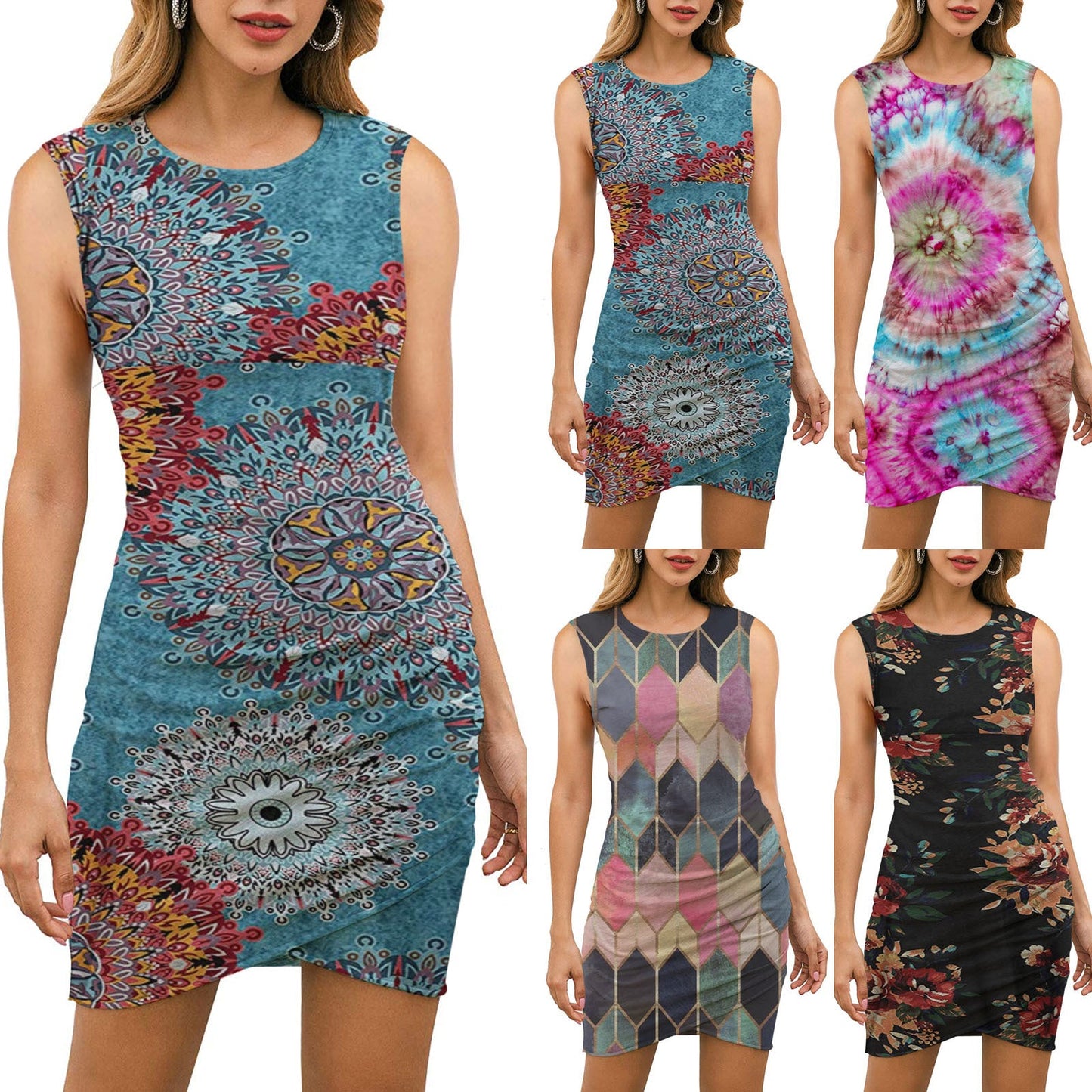 Damen Wickelkleid Florales Mandala-Design Tailliert Eveloria - Eveloria