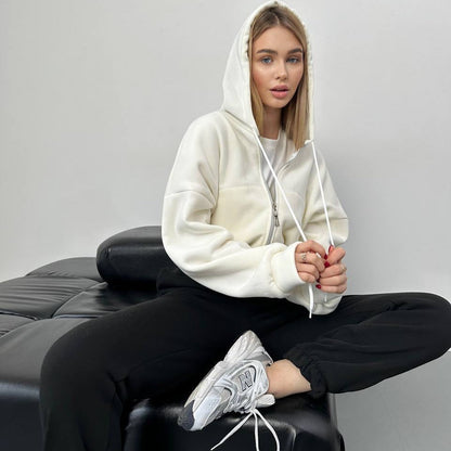 Damen Cropped Hoodie Oversized mit Reißverschluss Eveloria