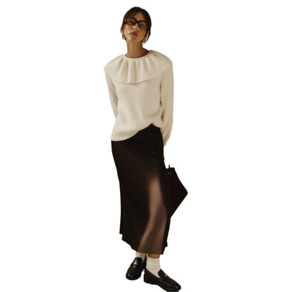 Damen Strickpullover Rüschenärmel Eveloria