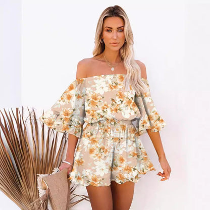 Damen Kurzoverall Off-Shoulder Voluminöse Ärmel Eveloria