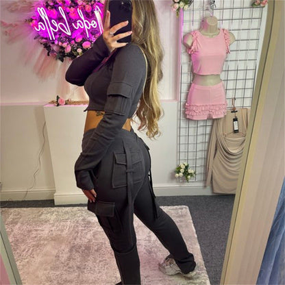 Damen Kapuzenoberteil Cargo Jogginghose Set