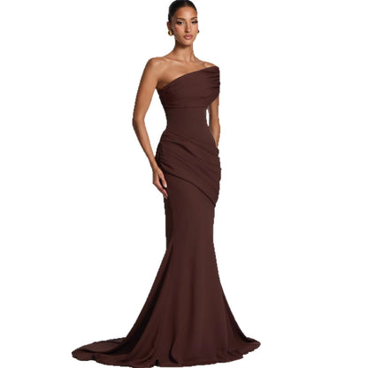 Damen Abendkleid Schulterfrei mit Drapierungen und fließendem Schnitt