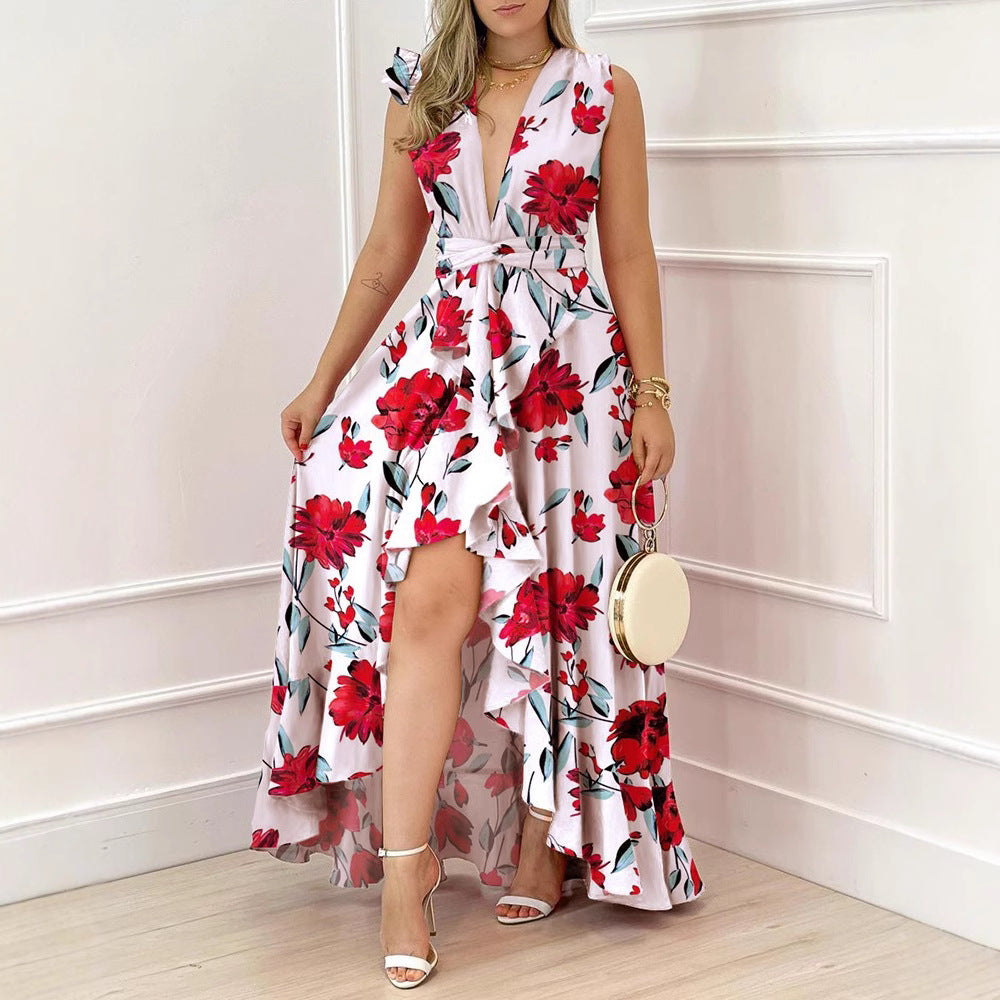 Damen Maxikleid Palmenmuster V-Ausschnitt Eveloria - Eveloria