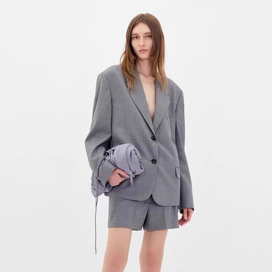 Damen Oversized Blazer Karomuster Schwarz Eveloria - Eveloria