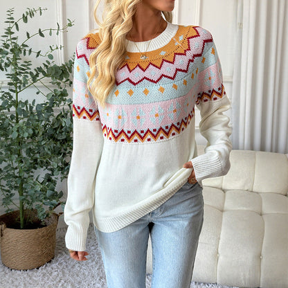 Damen Pullover Geometrisches Muster Rundhals