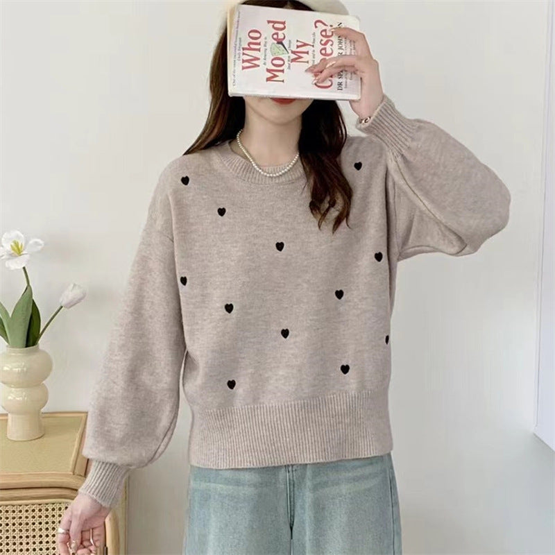 Damen Pullover Herz-Motiv Lässiger Schnitt Eveloria