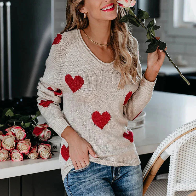 Damen Weihnachtspullover Herzmuster - Eveloria