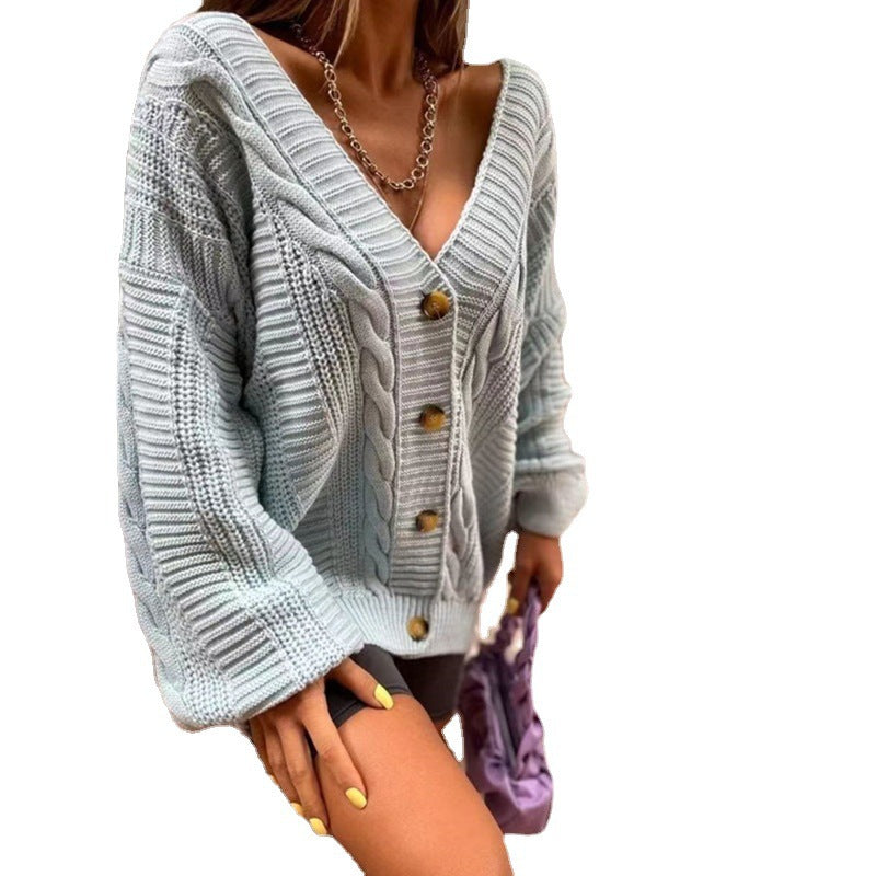 Damen Grobstrick Cardigan Voluminöse Ärmel Große Knöpfe Eveloria