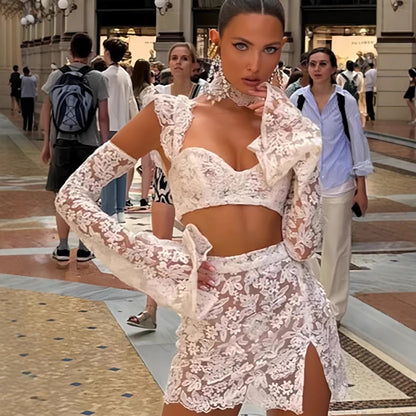 Damen Croptop Rock Set transparente Details Eveloria