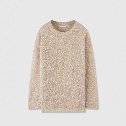 Damen Strickpullover Weich Veloursstoff Übergröße Beige