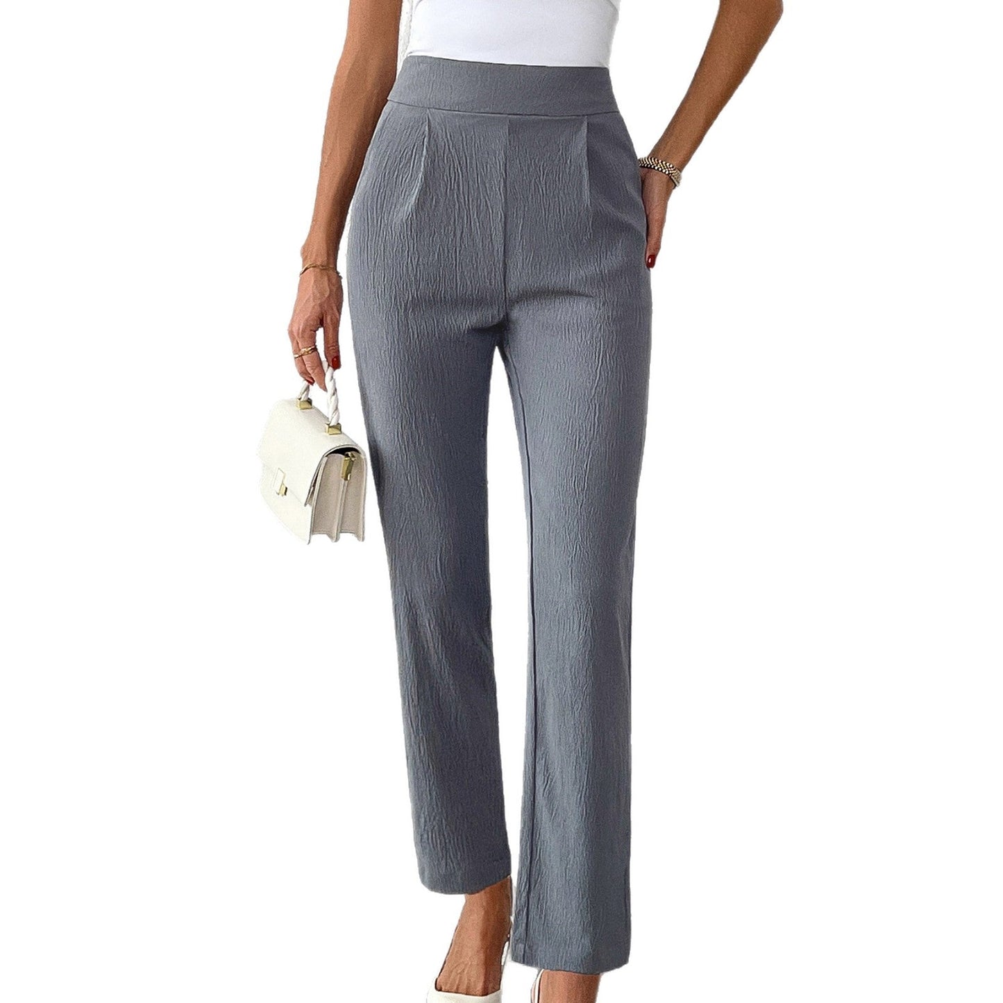Damen Stoffhose Hochtaillierte Faltenwurf Elegant Eveloria