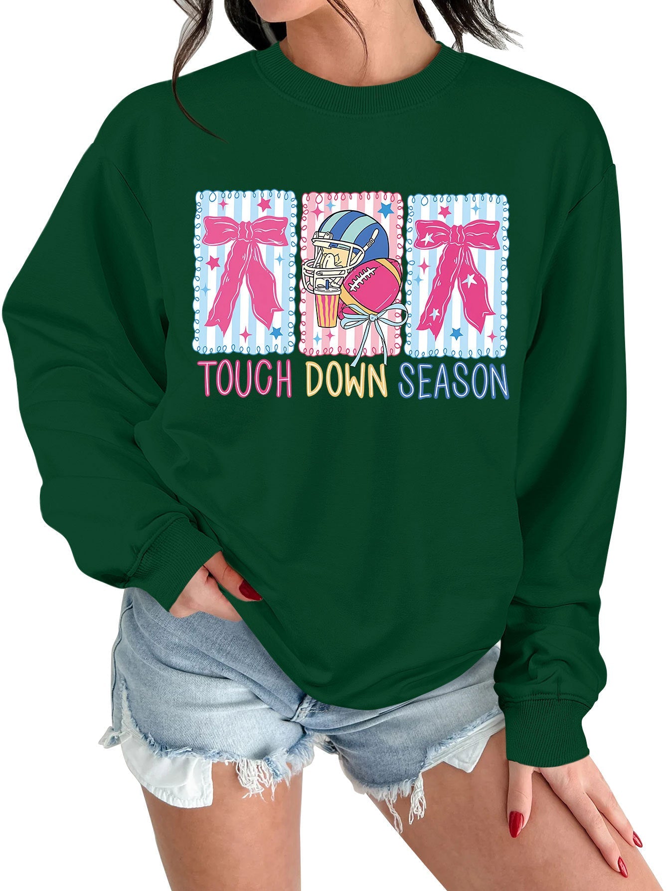 Damen Sweatshirt Football Motiv Lässig Grau Eveloria