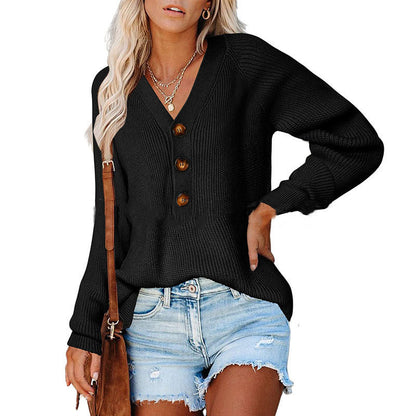 Damen Strickpullover Weit Schnitt Mit Knöpfen
