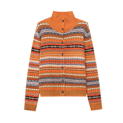 Damen Strickjacke Bunt Muster Knöpfe