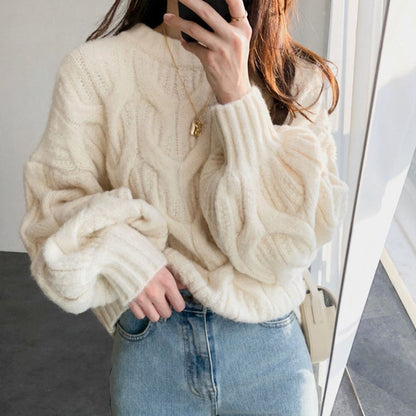 Damen Grobstrickpullover Zopfdesign Lässiger Schnitt Eveloria - Eveloria